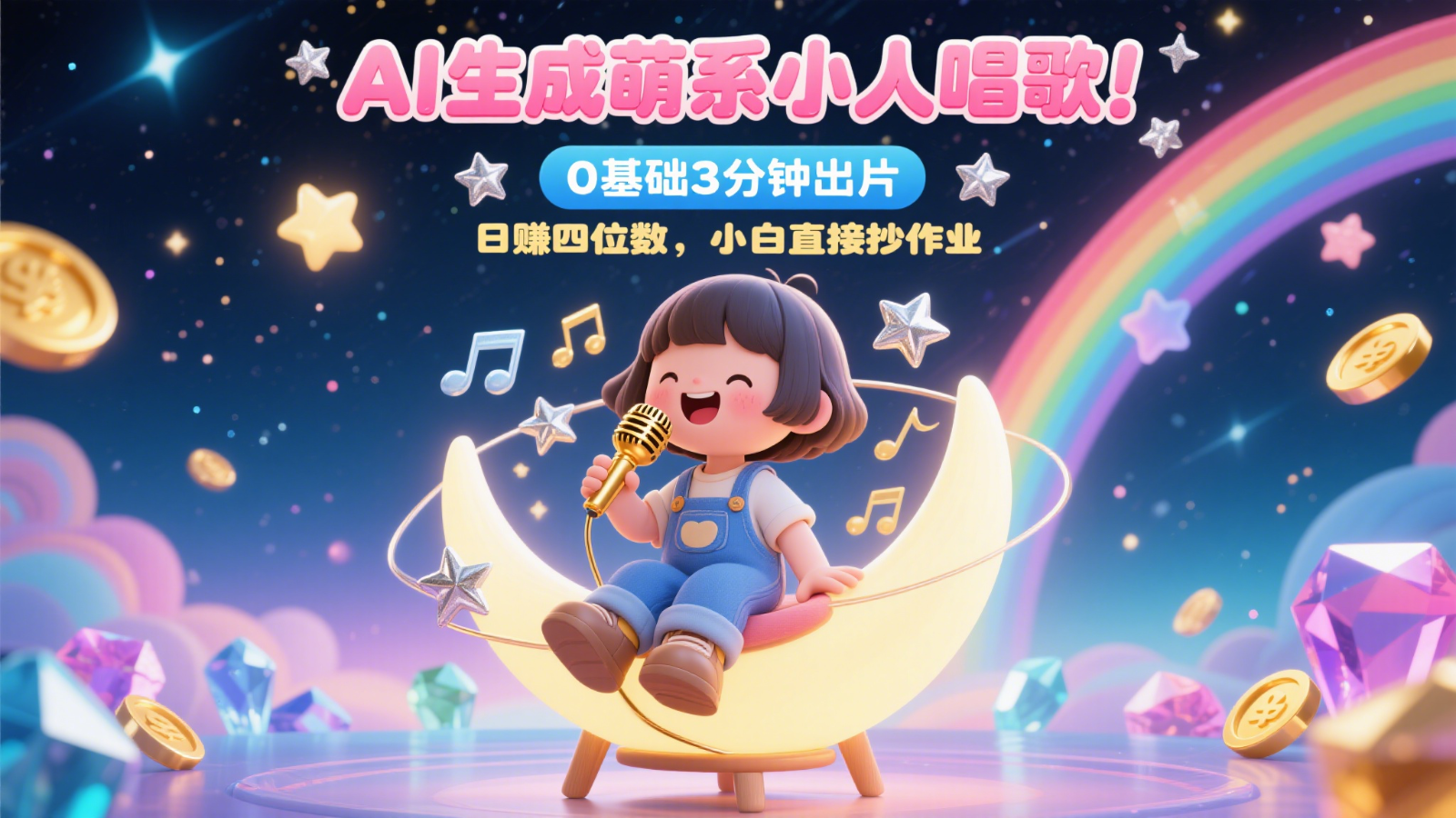AI生成萌系小人唱歌！0基础3分钟出片，28个作品涨粉9万，日赚四位数，小白直接抄作业-轻创终点站