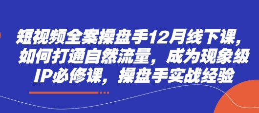 短视频全案操盘手12月线下课，如何打通自然流量，成为现象级IP必修课，操盘手实战经验-轻创终点站