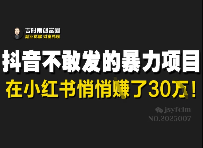 抖音不敢发的暴利项目，在小红书悄悄挣了30W-轻创终点站