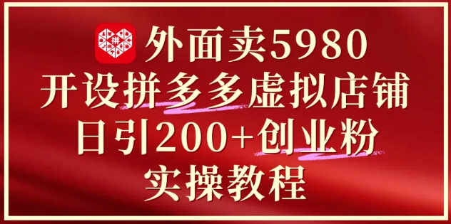 外面卖5980开设拼多多虚拟店铺：单日引流200+创业付费粉实战教程-轻创终点站