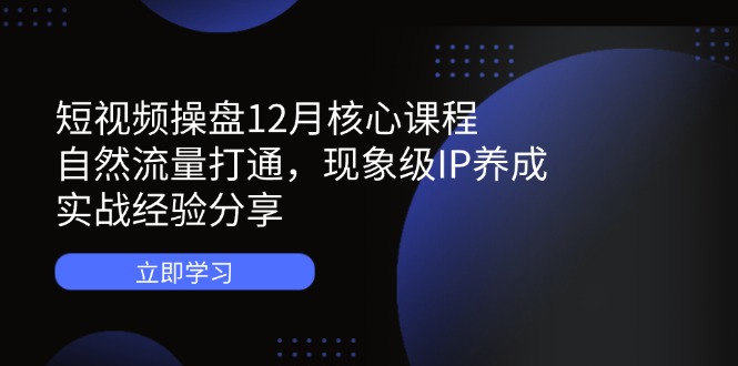 短视频操盘12月核心课程：自然流量打通，现象级IP养成，实战经验分享-轻创终点站