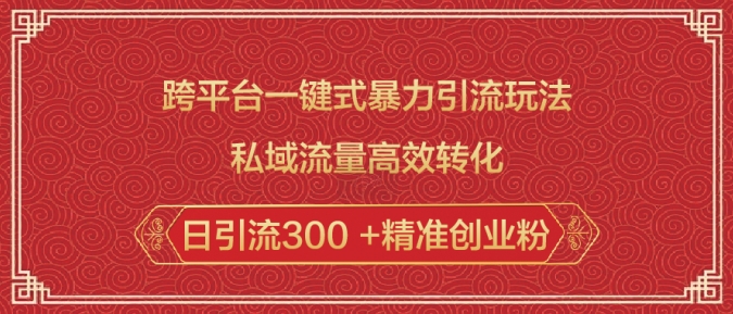 跨平台一键式暴力引流玩法，私域流量高效转化日引流300 +精准创业粉-轻创终点站