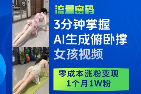 3分钟掌握AI生成俯卧撑女孩视频，零成本涨粉变现，1个月1W粉-轻创终点站