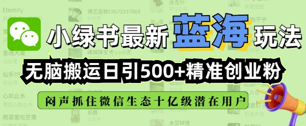 小绿书无脑搬运引流，全自动日引500精准创业粉，微信生态内又一个闷声发财的机会-轻创终点站
