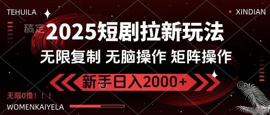 2025短剧拉新玩法，无需注册登录，无限0撸，无脑批量操作日入2000+-轻创终点站