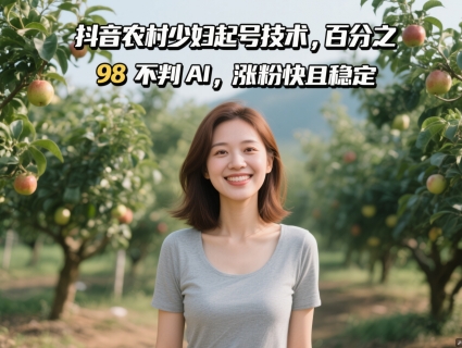 抖音农村少妇起号技术，百分之98不判AI，涨粉快且稳定-轻创终点站