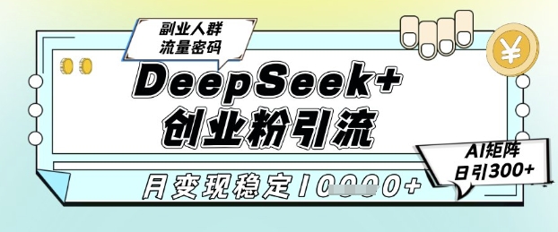 DeepSeek+创业粉精准引流，全新分享课4.0玩法，AI矩阵日引300+，多种变现方式，稳定月入1W-轻创终点站