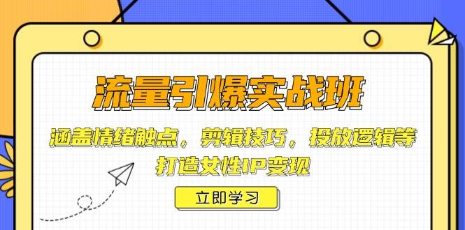 流量引爆实战班，涵盖情绪触点，剪辑技巧，投放逻辑等，打造女性IP变现-轻创终点站