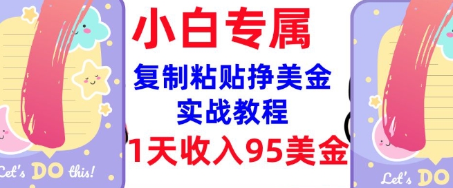 复制粘贴挣美金，0门槛，1天收入95美刀，3分钟学会，内部教程(首次公开)-轻创终点站