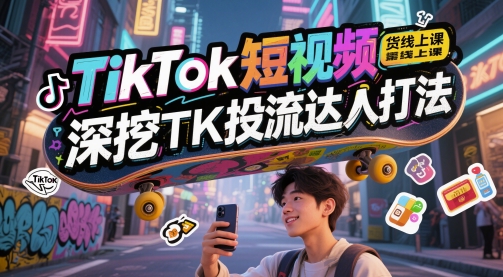 TikTok短视频带货线上课，深挖TK投流达人打法-轻创终点站