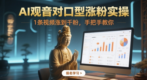 AI观音对口型涨粉实操，1条视频涨到千粉，手把手教你-轻创终点站
