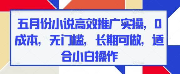 五月份小说高效推广实操，0成本，无门槛，长期可做，适合小白操作-轻创终点站