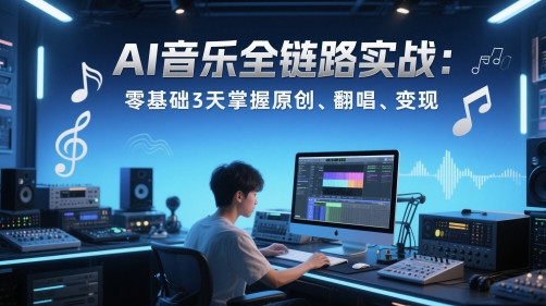 AI音乐全链路实战变现课：零基础3天掌握原创、翻唱、变现-轻创终点站