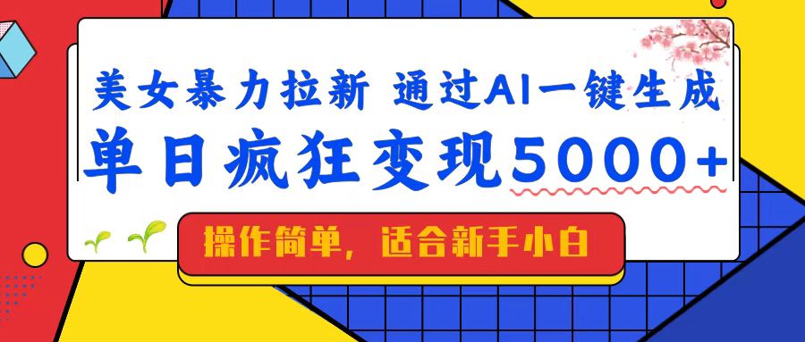 美女暴力拉新，通过AI一键生成，单日疯狂变现5000+，纯小白一学就会！-轻创终点站
