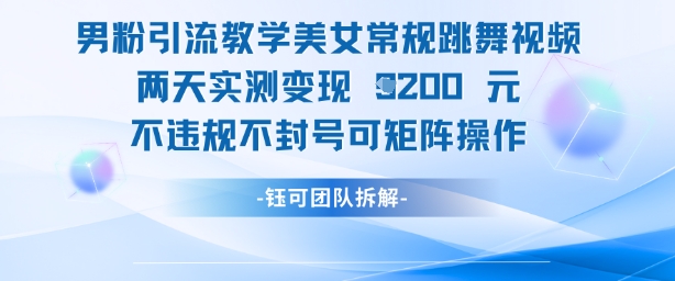 男粉引流教学美女常规跳舞视频两天实测变现1k+，不违规不封号可矩阵操作-轻创终点站