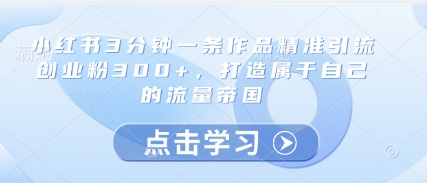 小红书3分钟一条作品精准引流创业粉300+，打造属于自己的流量帝国-轻创终点站
