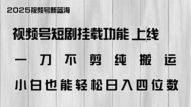 视频号短剧挂载功能上线，一刀不剪纯搬运，小白也能轻松日入四位数-轻创终点站