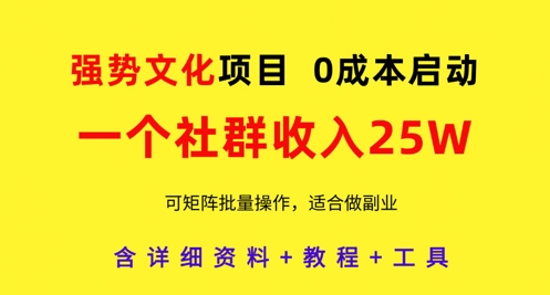 强势文化项目，一个社群收入25个W，0成本启动，可矩阵批量操作，原创详细实操教程-轻创终点站