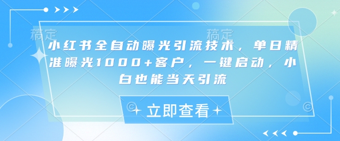 小红书全自动曝光引流技术，单日精准曝光1000+客户，一键启动，小白也能当天引流【揭秘】-轻创终点站