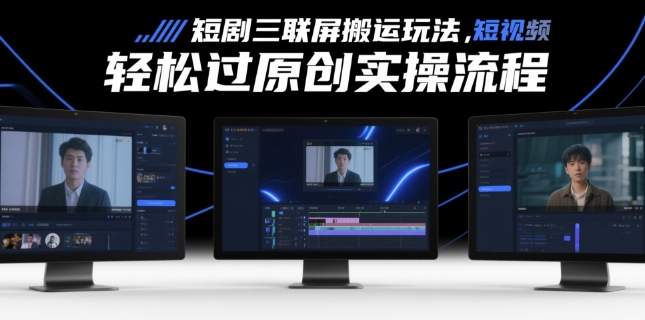 短剧三联屏搬运玩法，短剧搬运轻松过原创实操流程-轻创终点站