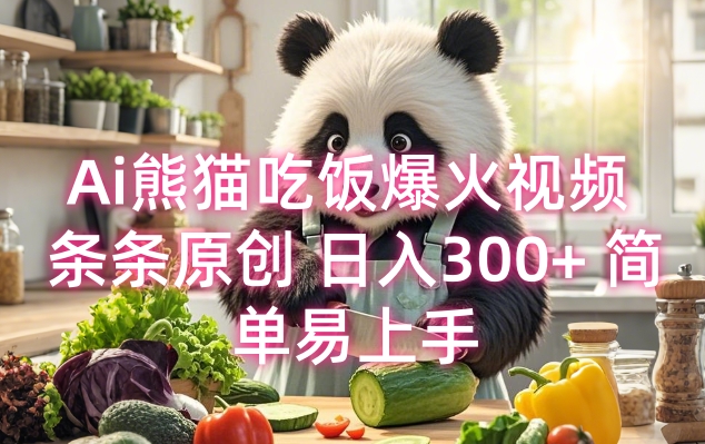 Ai熊猫吃饭爆火视频 条条原创 日入300+ 简单易上手-轻创终点站