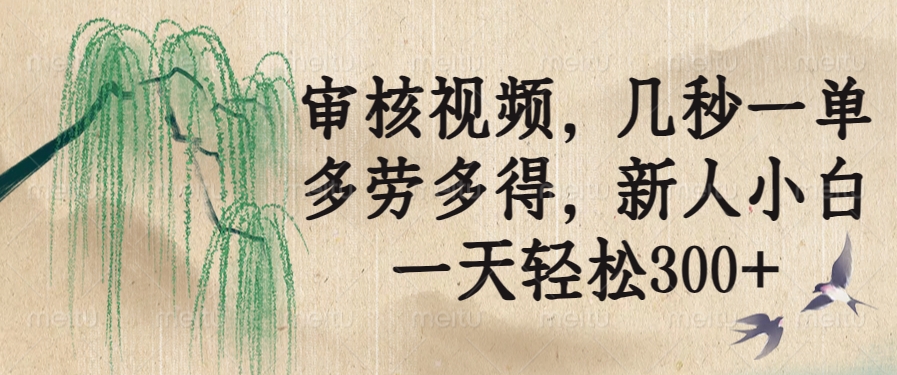 审核视频，几秒一单，多劳多得，新人小白一天轻松300+-轻创终点站