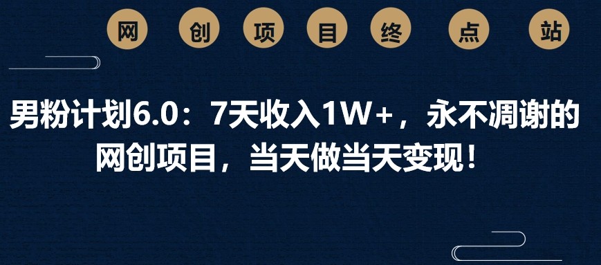 男粉计划6.0：7天收入1W+，永不凋谢的网创项目，当天做当天变现！-轻创终点站