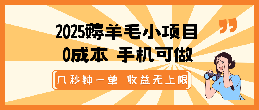 2025薅羊毛小项目，0成本 手机可做，几秒钟一单，收益无上限-轻创终点站
