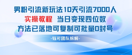 男粉引流新玩法10天引流7000人当日变现四位数可复制可批量0封号-轻创终点站