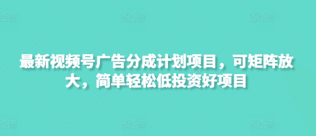 最新视频号广告分成计划项目，可矩阵放大，简单轻松低投资好项目-轻创终点站