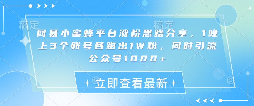网易小蜜蜂平台涨粉思路分享，1晚上3个账号各跑出1W粉，同时引流公众号1000+-轻创终点站
