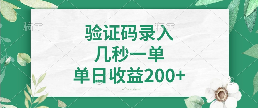 验证码录入，几秒一单，单日收益200+-轻创终点站