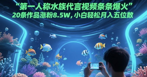 第一人称水族代言视频条条爆火，20条作品涨粉8.5W，小白轻松月入五位数-轻创终点站