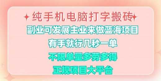 纯手机电脑打字搬砖，有手就行，几秒一单，多劳多得，正规项目大平台【揭秘】-轻创终点站