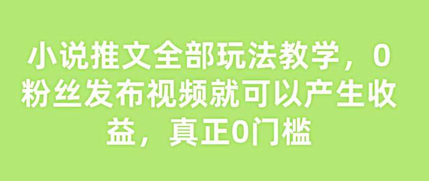小说推文全部玩法教学，0粉丝发布视频就可以产生收益，真正0门槛-轻创终点站