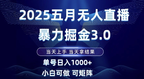 2025五月无人直播暴力掘金3.0，当天上手，当天拿结果，单号日入1k+小白可做可矩阵【揭秘】-轻创终点站