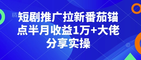 短剧推广拉新番茄锚点半月收益1万+大佬分享实操-轻创终点站