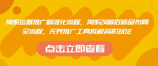 淘系运营推广标准化流程，​淘系改版后新品布局全流程，无界推广工具拆解高阶玩法-轻创终点站