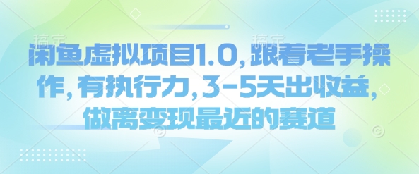 闲鱼虚拟项目1.0，跟着老手操作，有执行力，3-5天出收益，做离变现最近的赛道-轻创终点站