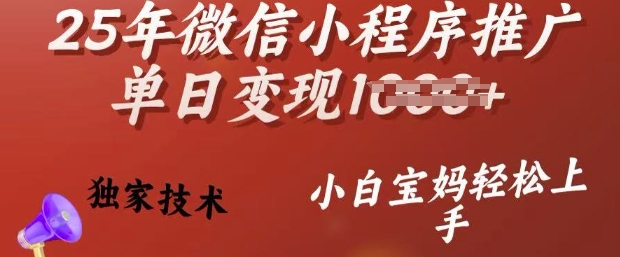 25年微信小程序推广单日变现多张，独家技术，小白宝妈轻松上手【揭秘】-轻创终点站