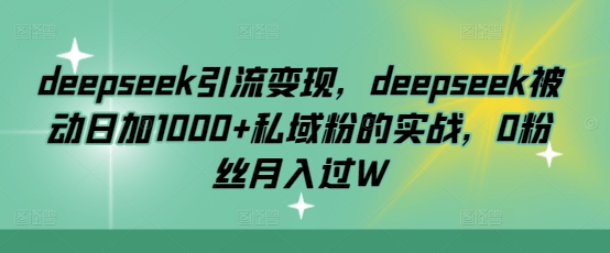 deepseek引流变现，deepseek被动日加1000+私域粉的实战，0粉丝月入过W-轻创终点站