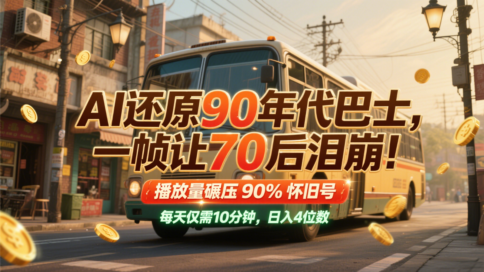 AI还原90年代巴士，一帧让70后泪崩！播放量碾压90%怀旧号，每天10分钟，日入4位数-轻创终点站